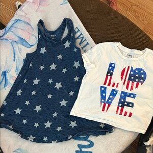 Gymboree Blue Star Tank dress and White Love T-Shirt 4th of July